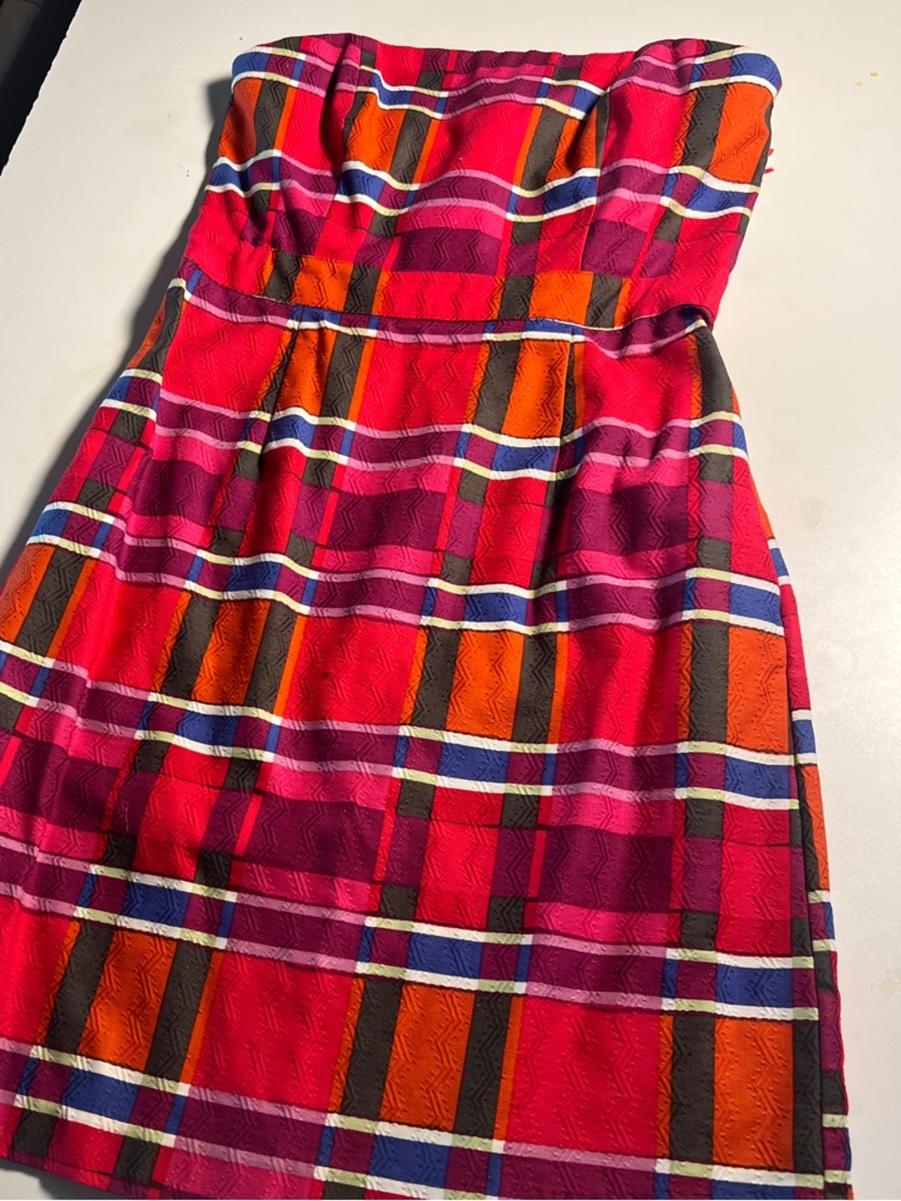Banana Republic Girls Strapless Plaid Dress in Pink and Orange